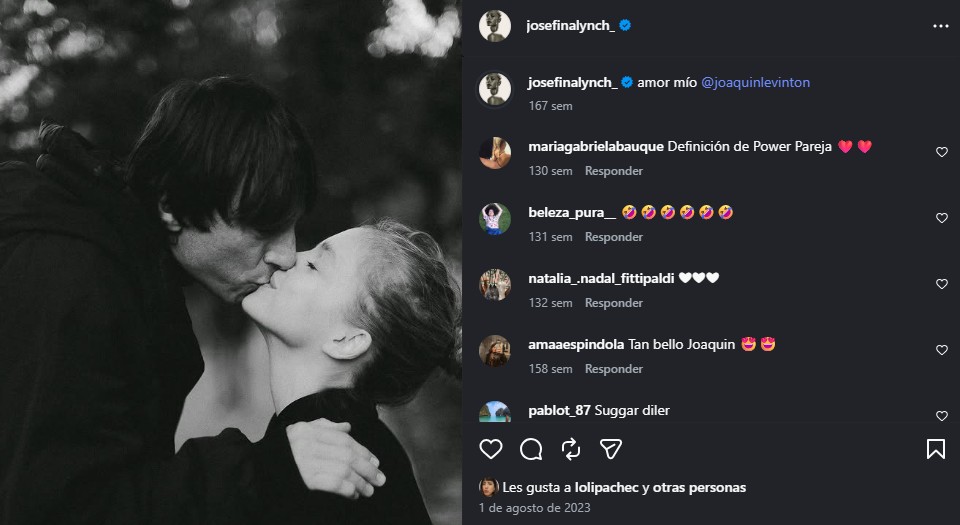 Josefina Lynch todavía tiene en su Instagram la foto de un beso con Joaquín Levinton de