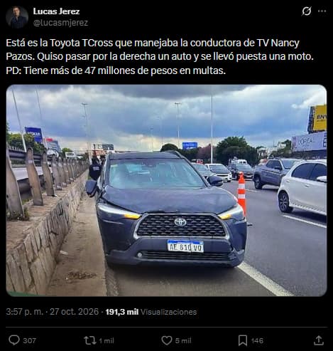 La Toyota T Cross que manejaba Nancy Pazos