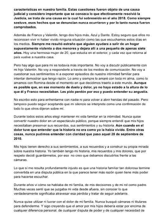 Segunda parte del comunicado de Darío Giordano