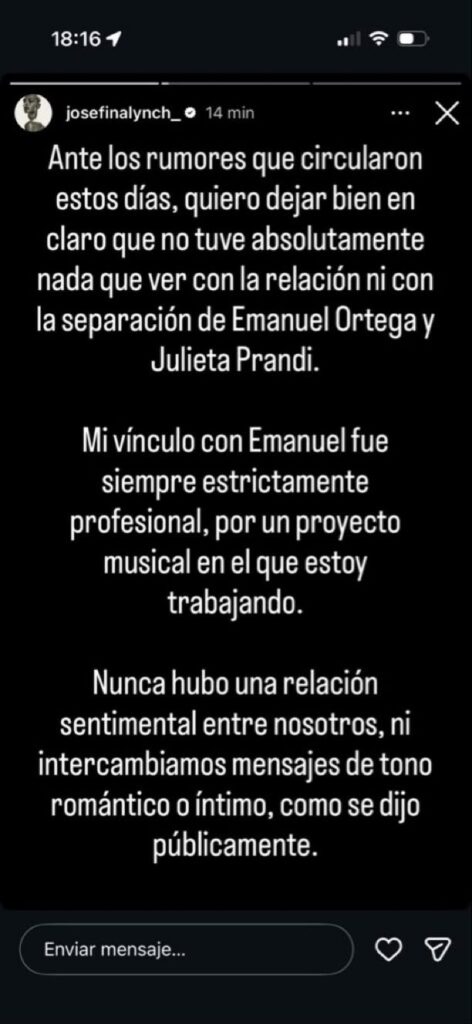 Josefina Lynch blanqueó qué pasó realmente con Emanuel Ortega y ya se sabe toda la verdad